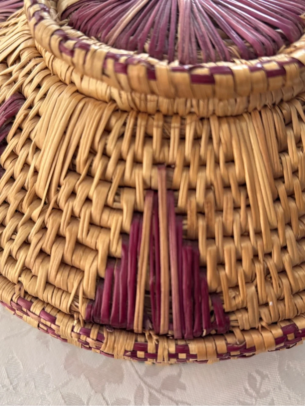 Natural Woven Basket With Purple Accents 7